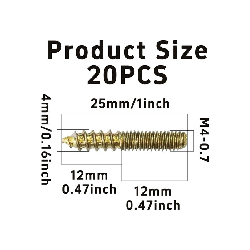 bociloy 20Pcs M4x25mm Hanger Bolts, Double Ended Thread Dowel Screws, Self-Tapping Screws for Secure Wood Joints - Image 2